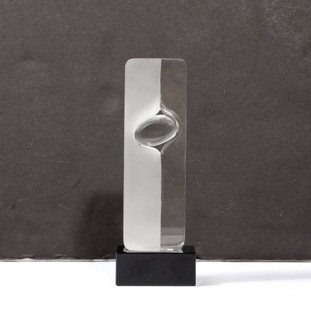 Mid-Century Totem Form Sculpture in Glass W/ Lacquered Base Signed Pierre Dinand For Sale - Image 11 of 12