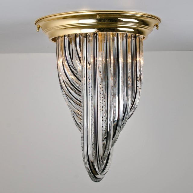Brass and Curve Glass Flush Mount with Black Stripe from Venini, 1960s For Sale - Image 6 of 16