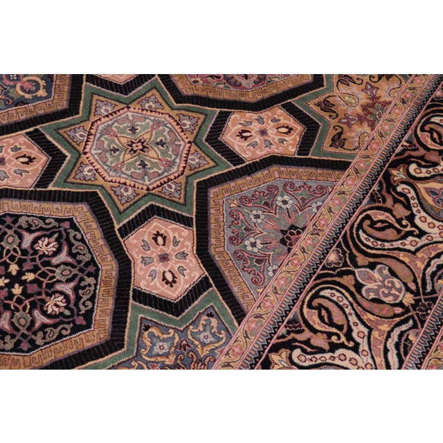 1990s Shabby Chic Firdous Pak-Persian Black/Multi Wool Rug - 9'2'' X 12'1'' For Sale - Image 5 of 9