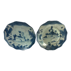 Pair of Delft Style Vintage Hand Painted Plates