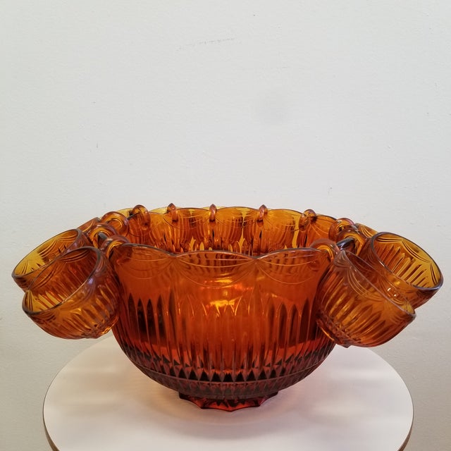 1960s Vintage Scalloped Amber Glass Punch Bowl Set of 12 Chairish