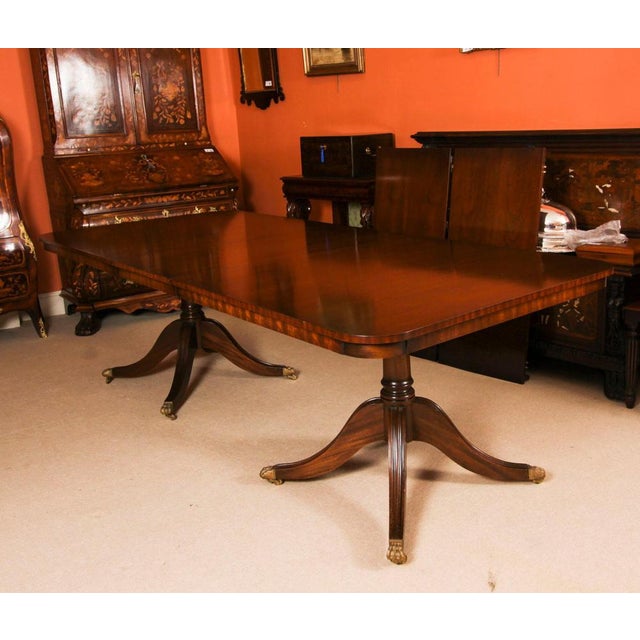 Brown Vintage 20th Century 12ft Twin Pillar Mahogany Dining Table & 12 Chippendale Chairs, Set of 13 For Sale - Image 8 of 18
