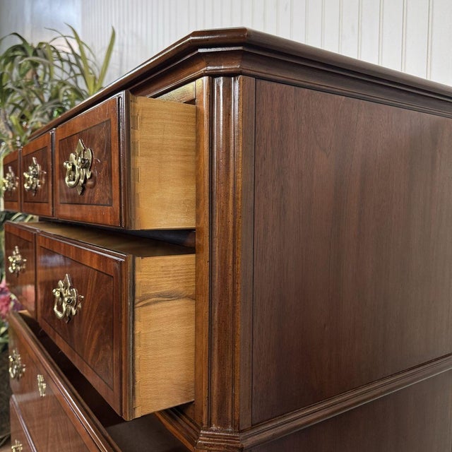 Brown Vintage Drexel Heritage Chippendale Flame Mahogany Tall Chest / Dresser For Sale - Image 8 of 12
