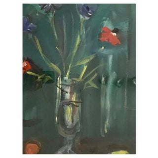 Alexandre Rochat, Anemones in a Glass Vase, Gouache For Sale