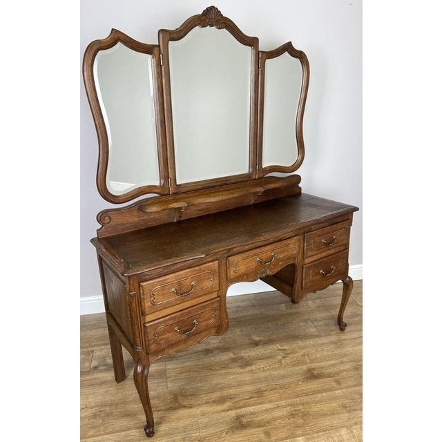 Vintage French Oak Dressing Table with Mirror For Sale - Image 16 of 16