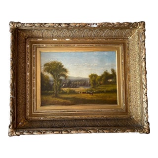 Antique 19 Century Pastoral Landscape Oil Painting L Davis Dated 1874 For Sale