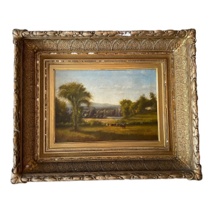 Antique 19thCentury Pastoral Landscape Oil Painting L Davis Dated 1874