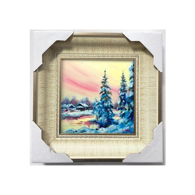 Wood Winter Snow Landscape Forest Original Painting Handmade Art Decor by Valeriya Serova For Sale - Image 7 of 7