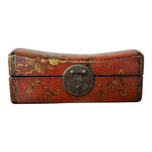 1970 Chinese Lacquered Wood/Brass Bird/Floral Motifs Opium Pillow Box