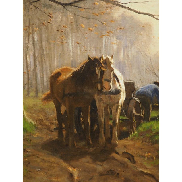 Antique Dutch Oil Painting, “Loading the Timber Cart”, by Herman J Van Der Weele For Sale - Image 14 of 18