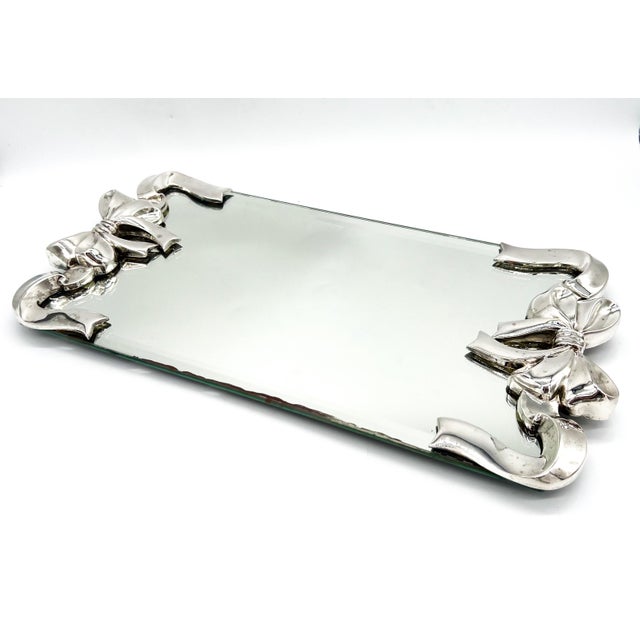Silver 1980s Godinger Silver-Plated Bow & Ribbon Mirrored Vanity Tray — Hollywood Regency / Traditional / Shabby Chic For Sale - Image 8 of 18