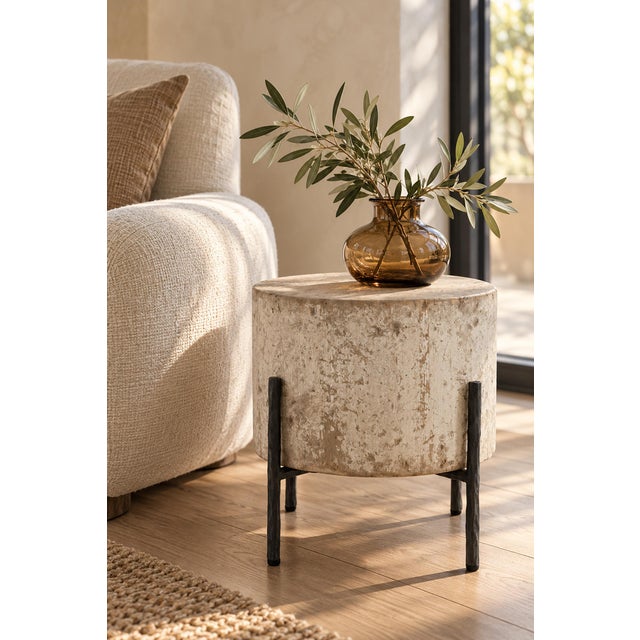 2020s Tuscan Cream Round Side Table 15" For Sale - Image 5 of 5