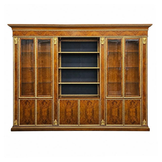 Brown Large Walnut and Gilded Wood Bookcase, Italy, 1980s For Sale - Image 8 of 8