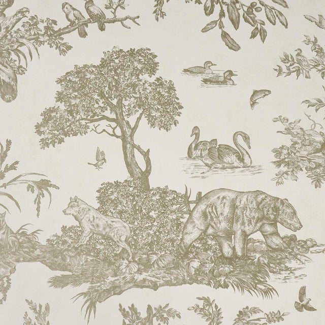 Contemporary Schumacher Western Toile Wallpaper In Stone For Sale - Image 3 of 7