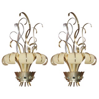 1950s Vintage French Lucite and Metal Sconces- a Pair For Sale