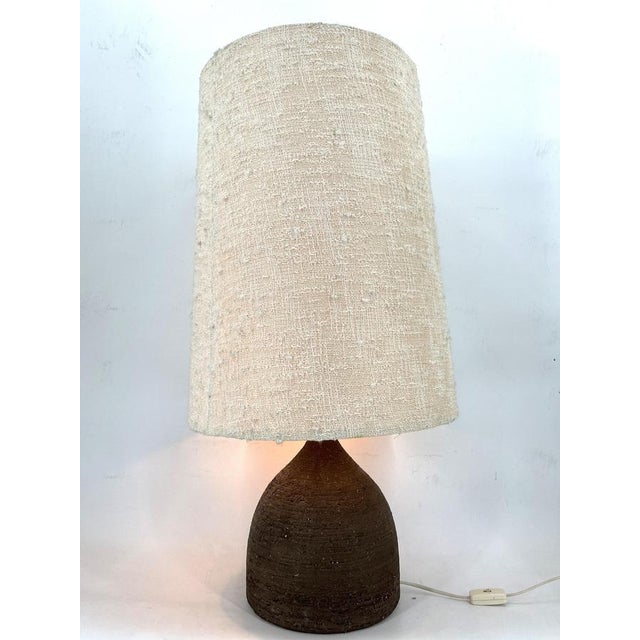 Large decorative table or floor lamp by Pottery Manufacturer Krösselbach. The base is made of rough, unglazed dark brown...