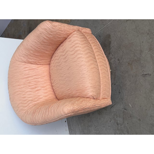 Pair of Diminutive 1970s Pink Silk Channel-Quilted Swivel Club Chairs For Sale - Image 4 of 15