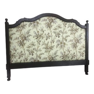 New Schumacher Chinoiserie ‘Brantwood Vine’ Linen Upholstery on Antique 19th Century Walnut Headboard For Sale