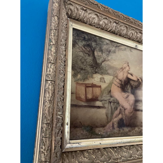 Wood Attributed to Diana Coomans – “Le Messager De L'Amour” (1890) – Reverse Glass Artwork, Signed For Sale - Image 7 of 11