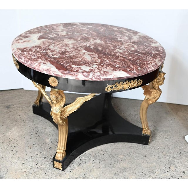 French Empire Gilt Centre Table with Lacquer Winged Maiden Legs For Sale - Image 4 of 9