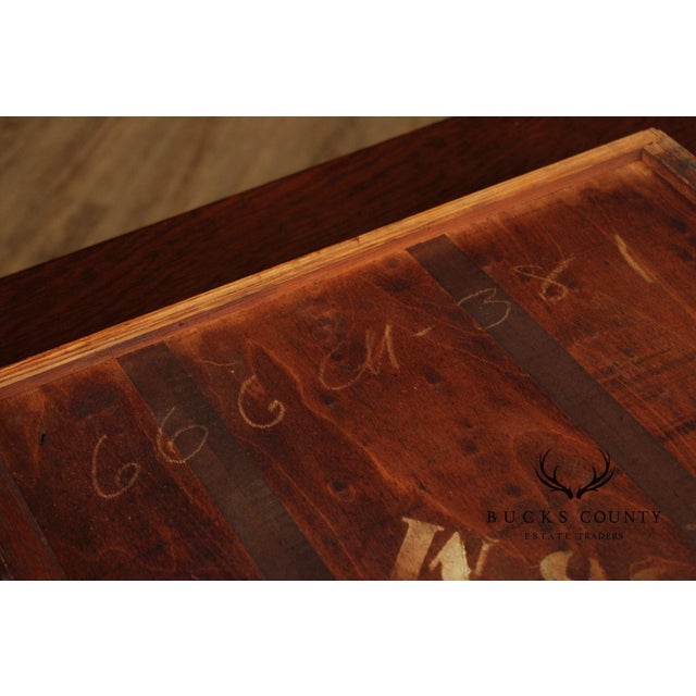 Antique Mission Oak Arts & Crafts Writing Desk With Drawer And Cutout Sides For Sale - Image 14 of 18