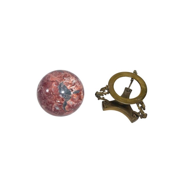 Pink/Red Marble Sphere Brass on Dragon Stand For Sale In Baton Rouge - Image 6 of 11