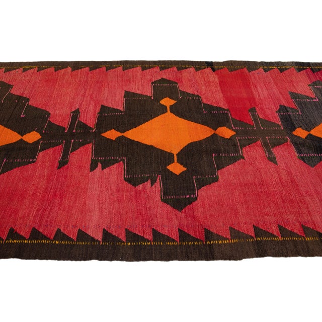 1960s 1960s Vintage Turkish Kilim Red Handmade Tribal Wool Rug For Sale - Image 5 of 10