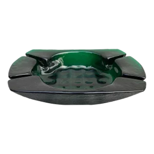 Mid Century Heavy Green Glass Ashtray Catchall