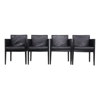 Arco Cubist Black Leather Chairs, 1980s, Set of 4 For Sale