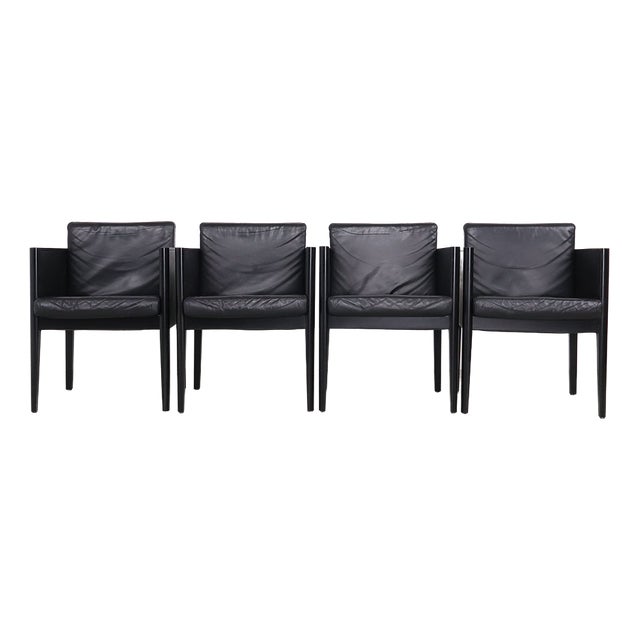 Arco Cubist Black Leather Chairs, 1980s, Set of 4 For Sale