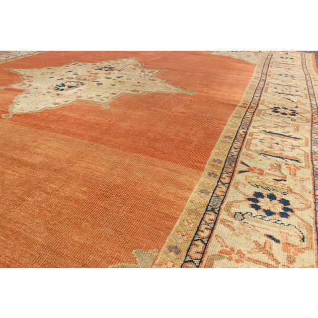 Antique Ziegler Sultanabad Rug in Soft Orange Background, Ivory and Pops of Navy Blue For Sale In Atlanta - Image 6 of 10