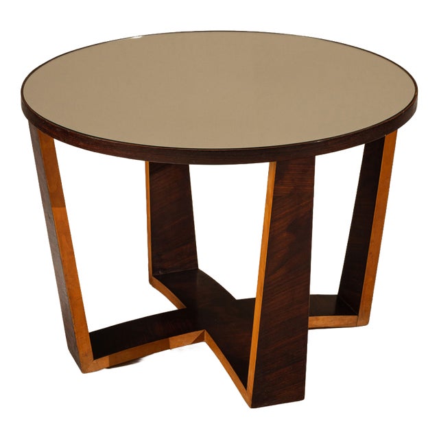 Italian Side Table with Mirrored Top and Geometrical Legs, 1940s For Sale