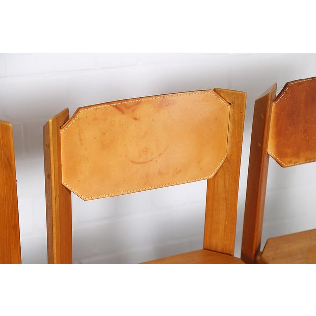 Dining Chairs in Beech & Cognac Leather by Pierre Chapo, 1960s, Set of 4 For Sale - Image 9 of 18