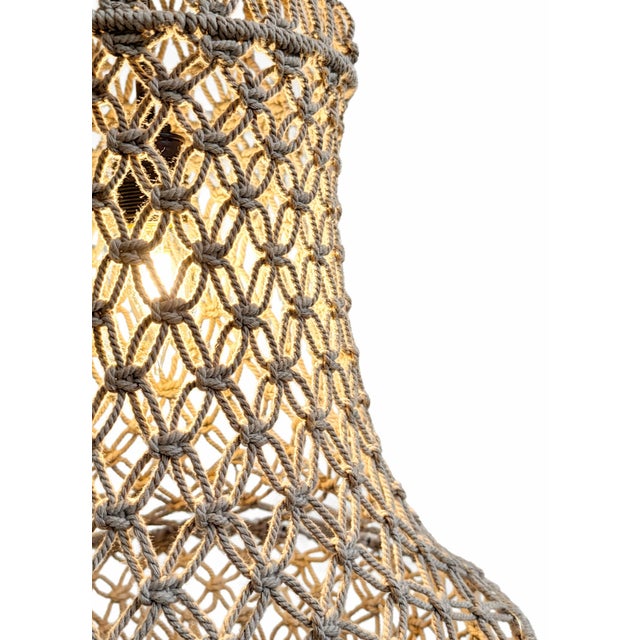 Textile Taupe Macrame Tara Boho Coastal Pendant Light Large For Sale - Image 7 of 10