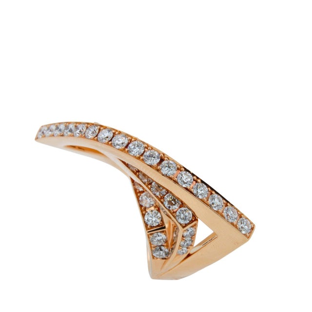 Diamond Channel Set Line Geometric Wave Unique Statement 18 Karat Rose Gold Ring, Size 7 For Sale - Image 9 of 18