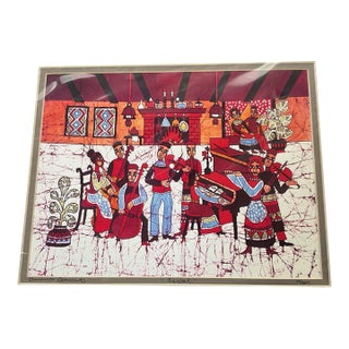 1990s Amos Amit “Recital” Signed 12/300 Limited Edition Batik Print Israeli Art For Sale