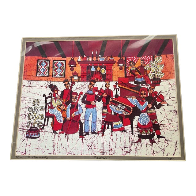 1990s Amos Amit “Recital” Signed 12/300 Limited Edition Batik Print Israeli Art For Sale