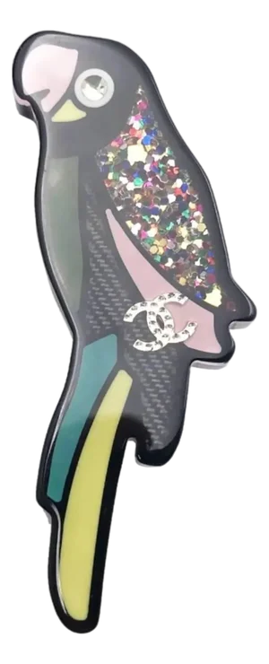 Chanel Silver CC Colorful Parrot Brooch