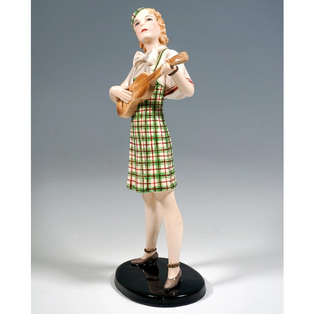 1930s Art Deco Girl with Ukulele Figurine by Stephan Dakon, 1930s For Sale - Image 5 of 8