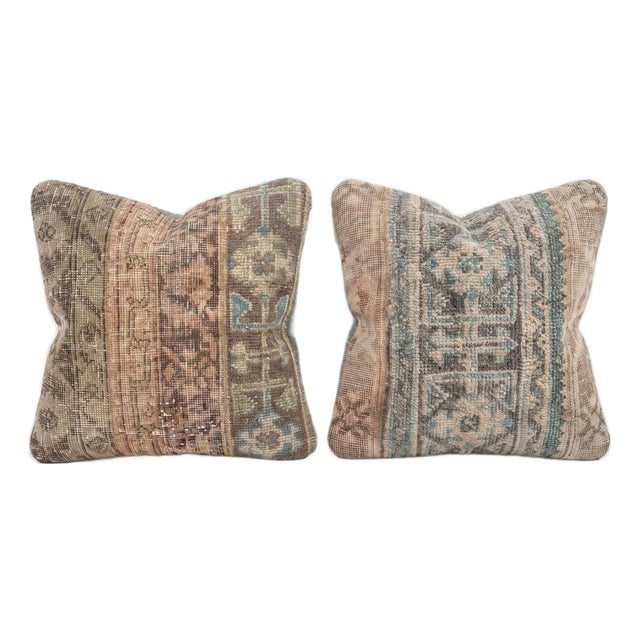 Blue Oushak Rug Pillow Cover 20'' X 20'' - Set of Two For Sale