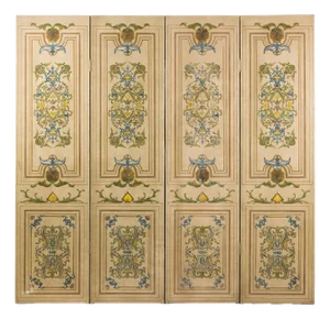 Vintage Hand-Painted Four-Panel Folding Screen with Victorian-Style Motifs
