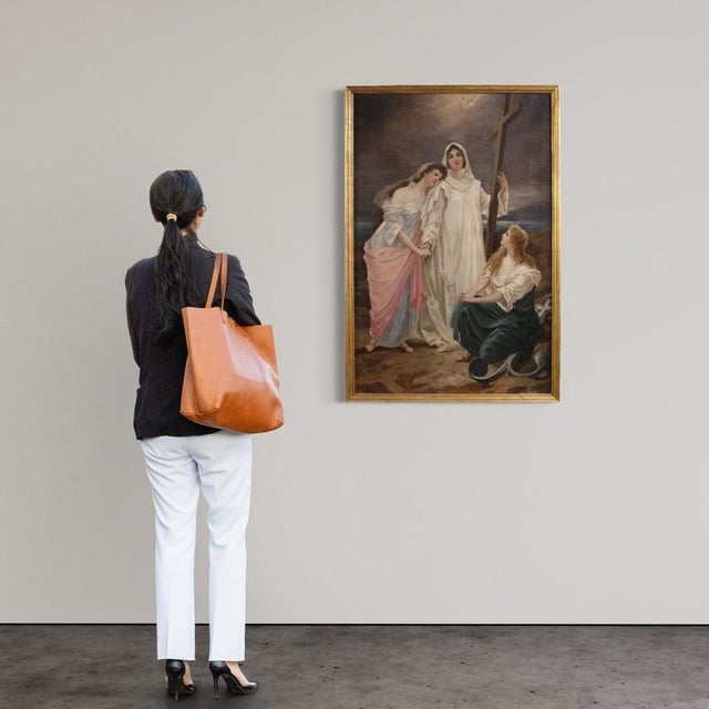 Neoclassical Artist, Allegory of Faith, Hope and Charity, 1880, Oil on Canvas, Framed For Sale - Image 4 of 16