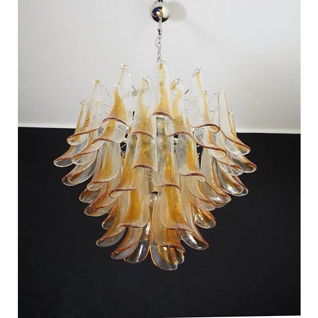 Vintage Italian Murano Chandelier with 53 Amber Glass Petals from Mazzega, 1990s For Sale - Image 4 of 15