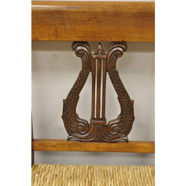Late 20th Century Vintage Italian Neoclassical Regency Style Serpent Lyre Carved Rush Seat Bench For Sale - Image 12 of 12