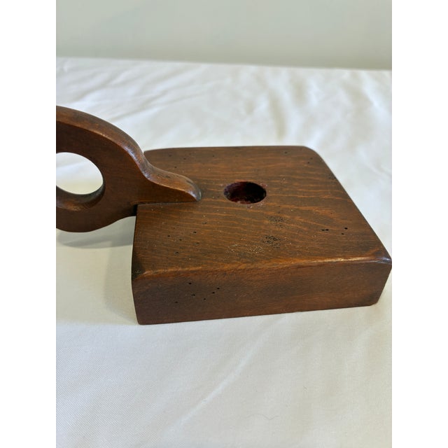 Antique Primitive Wooden Chamberstick Candle Holder For Sale In Oklahoma City - Image 6 of 9