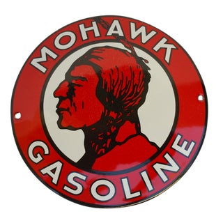 Vintage Enamel Mohawk Gasoline Sign For Sale