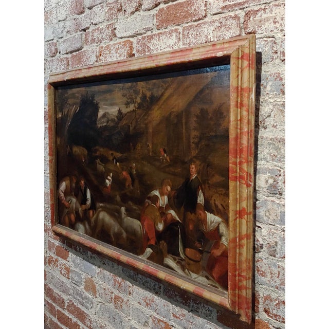 Textile 17th Century Italian Old Master -Sheep Shearing -Oil Painting For Sale - Image 7 of 10