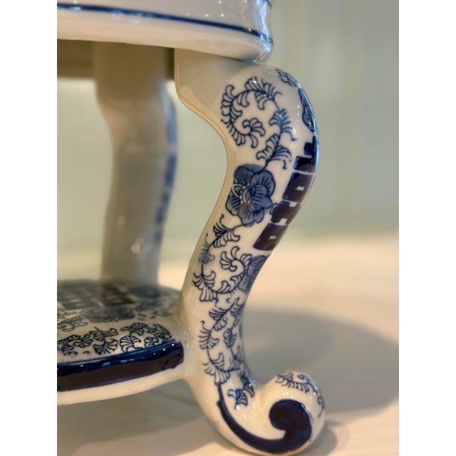 Mid 20th Century Vintage Blue & White Porcelain Pedestal Stand For Sale - Image 5 of 12