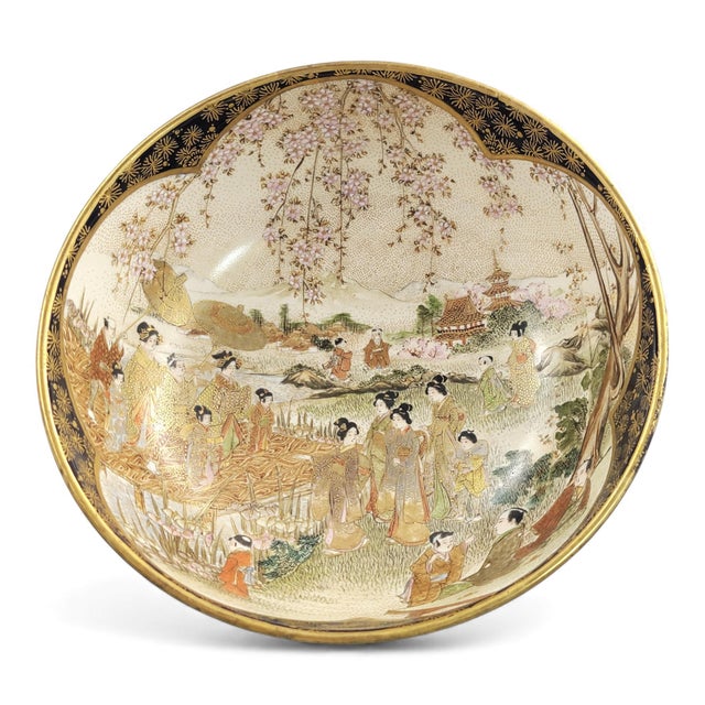 Blue Japanese Satsuma Kyoto Dragon Bowl For Sale - Image 8 of 18