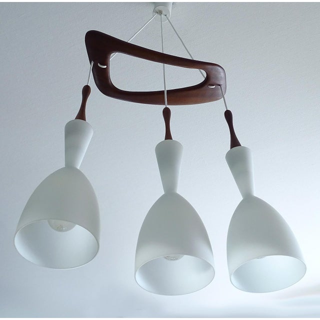 Vintage Pendant Light in Teak and Glass from Rispal For Sale - Image 11 of 18